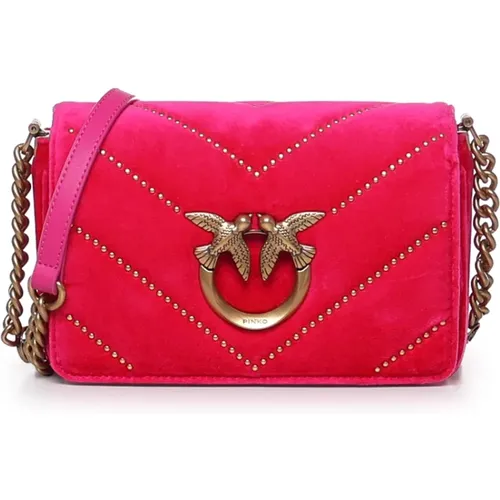 Rote Tasche aus gestepptem Samt mit Metallnieten , Damen, Größe: ONE Size - pinko - Modalova