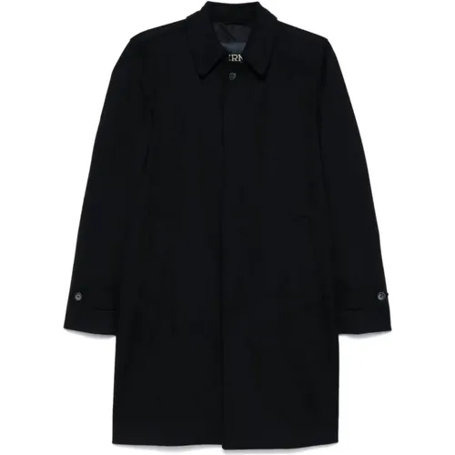 Single-Breasted Coats, male, , Size: 2XL Navy Cashmere Coat - Herno - Modalova