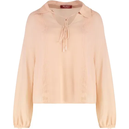 Blouses, female, , Size: S Silk Crêpe Blouse with String Closure - Max Mara Studio - Modalova