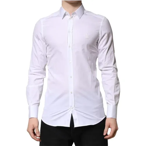 Casual Shirts, male, , Size: 4XS Gold Slim Fit Cotton Dress Shirt - Dolce & Gabbana - Modalova