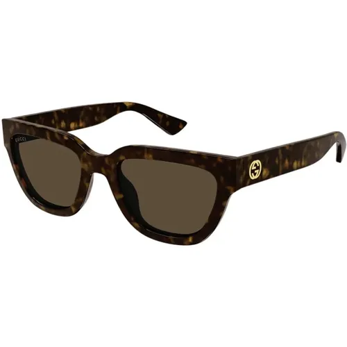 Katzenaugen-Acetat-Sonnenbrille in Braun Schildpatt,Minimal Cat Eye Sonnenbrille - Gucci - Modalova