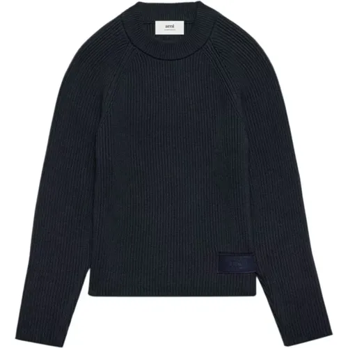 Blaue Crewneck Sweater mit Etikett , Herren, Größe: L - Ami Paris - Modalova