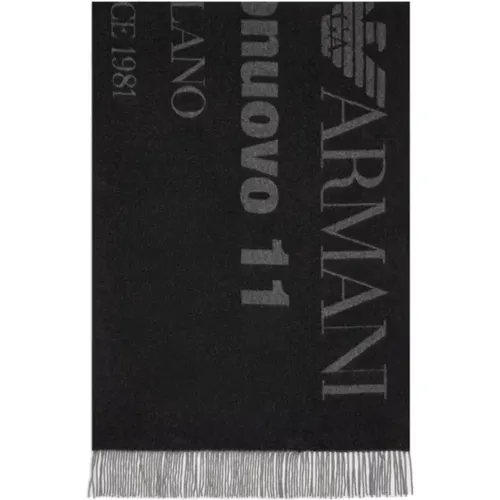 Winter Scarves, unisex, , Size: ONE SIZE Double Face Wool Scarf with Jacquard Logo - Emporio Armani - Modalova