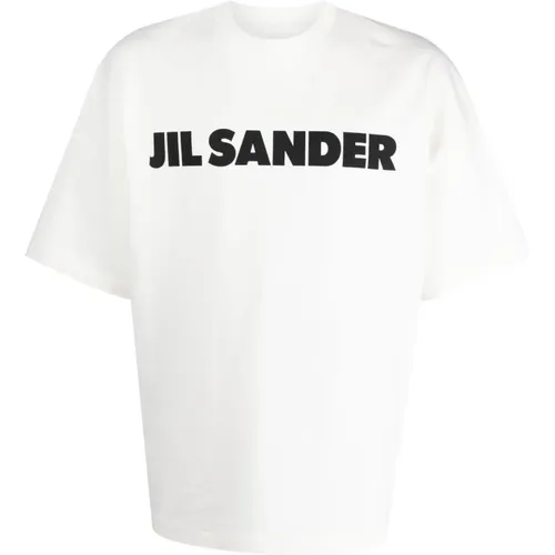 T-Shirts, male, , Size: XS Men's Cotton Logo Print T-shirt Bianco - Jil Sander - Modalova