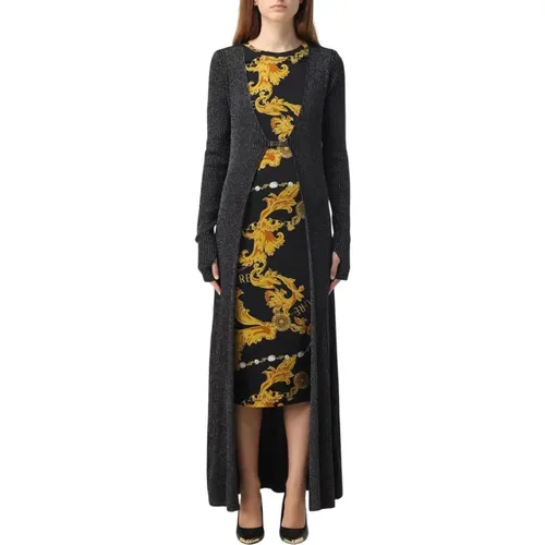 Long Knitwear, female, , Size: M Metallic Knit Cardigan - Versace Jeans Couture - Modalova