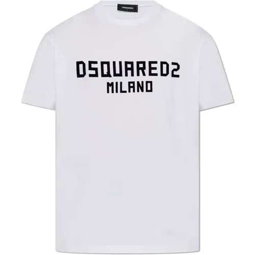 T-Shirts, male, , Size: L T-shirt with velvet finish logo - Dsquared2 - Modalova