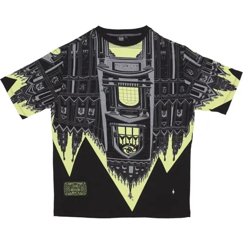 T-Shirts, male, , Size: L Milan Cathedral Print Tee Black/Lime - Dolly Noire - Modalova