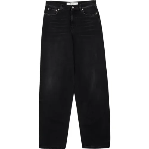 Straight Jeans, male, , Size: W34 Black Wide Cut Denim Jeans - Séfr - Modalova