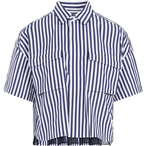 Blue Striped Cotton Shirt , female, Sizes: L - Sacai - Modalova