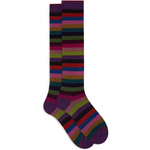 Lange fuchsia Baumwollsocken für Herren mit gleichmäßigen Streifen - Gallo - Modalova