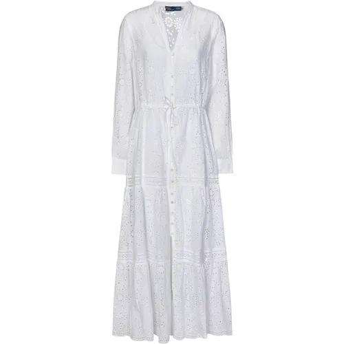 Weiße San Gallo Baumwollhemdkleid , Damen, Größe: XS - Ralph Lauren - Modalova