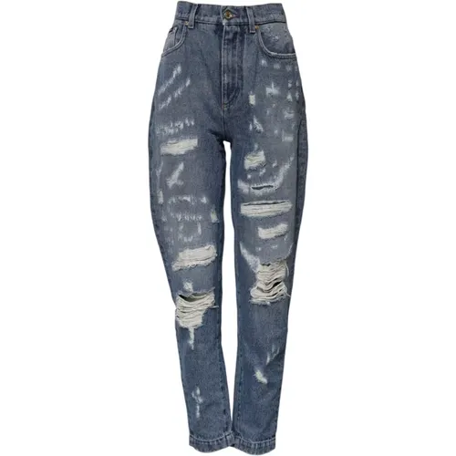 Slim-fit Jeans, female, , Size: 2XS Tattered High Waist Denim Jeans - Dolce & Gabbana - Modalova