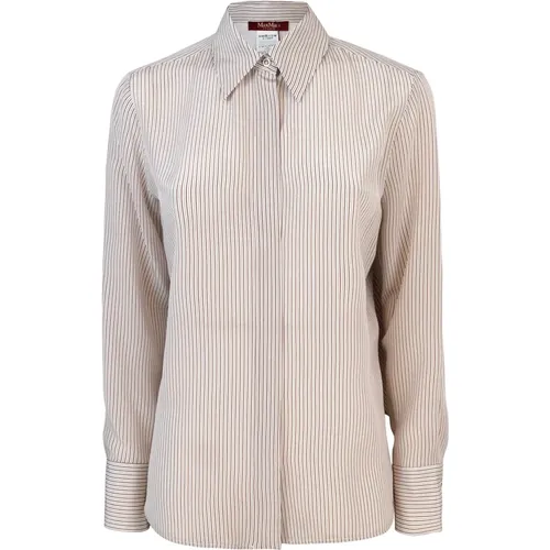 Striped Silk Shirt Classic Collar , female, Sizes: L, XS - Max Mara Studio - Modalova