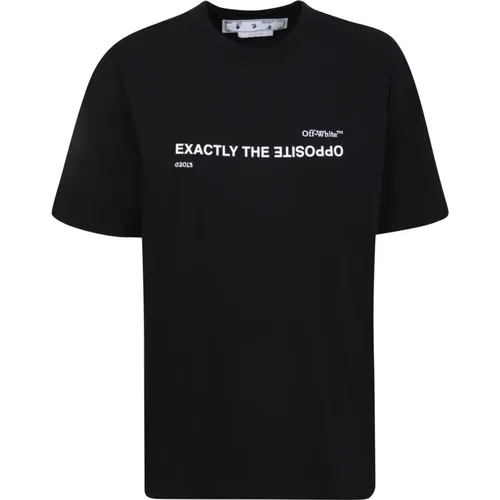 Schwarzes Rundhals T-Shirt für Frauen , Damen, Größe: S - Off White - Modalova