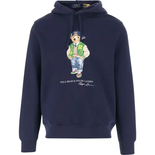 Navy Cotton Blend Hoodie with Polo Bear Motif , male, Sizes: L, S, M - Polo Ralph Lauren - Modalova