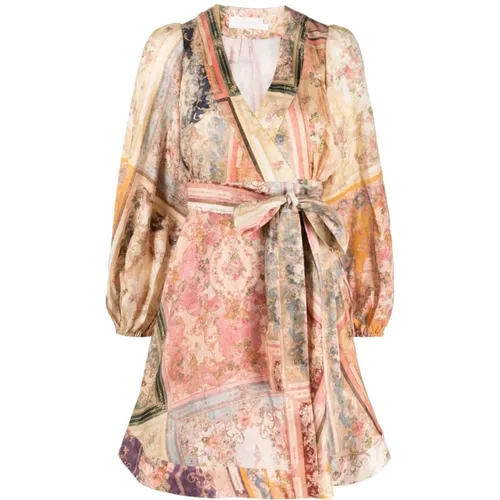 Patch Floral Linen Wrap Dress , female, Sizes: XS - Zimmermann - Modalova