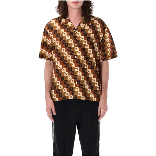 Monogram Print Camp Shirt Brown Multi , male, Sizes: M - Awake NY - Modalova