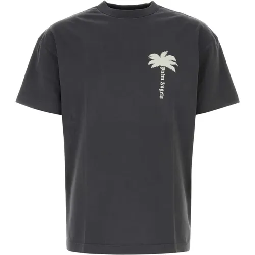 Dunkelgraues Baumwoll-T-Shirt , Herren, Größe: S - Palm Angels - Modalova