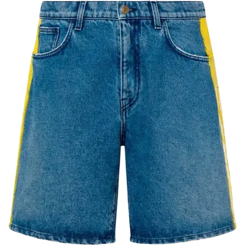 Denim Shorts, male, , Size: S Denim Shorts with Hand-Painted Side Stripes - Moschino - Modalova