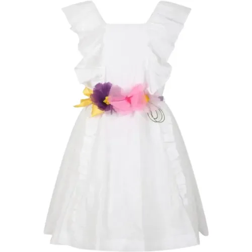 Weißes Kleid mit Blumenstickerei - Monnalisa - Modalova