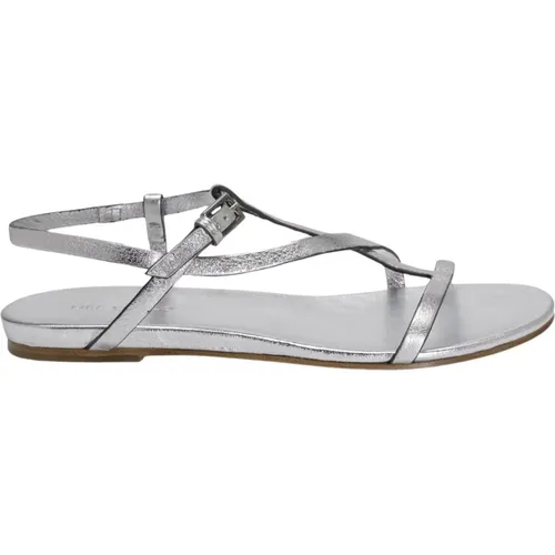 Metallic Silver Flat Sandal , Damen, Größe: 39 EU - DEL Carlo - Modalova