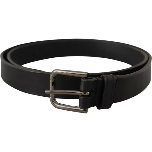 Belts, male, , Size: 90 CM Calf Leather Logo Engraved Metal Buckle Belt - Dolce & Gabbana - Modalova