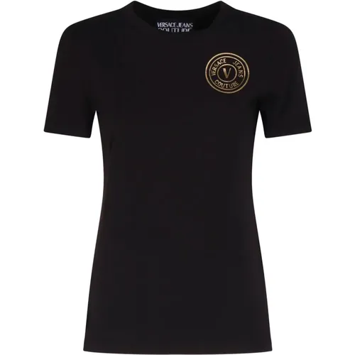 Schwarzes T-Shirt mit Logo-Print , Damen, Größe: M - Versace Jeans Couture - Modalova