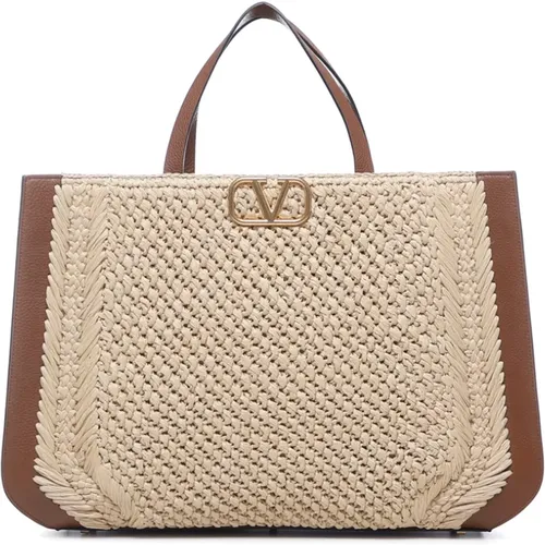 Crochet Raffia Bags with Leather Profiles , female, Sizes: ONE SIZE - Valentino Garavani - Modalova