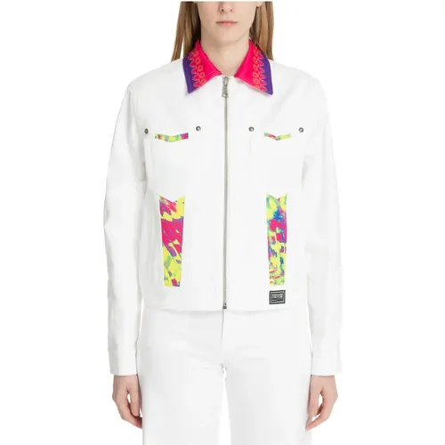 Animalier Denim Jacket with Multicolour Animal Print , female, Sizes: 2XS, XS - Versace Jeans Couture - Modalova