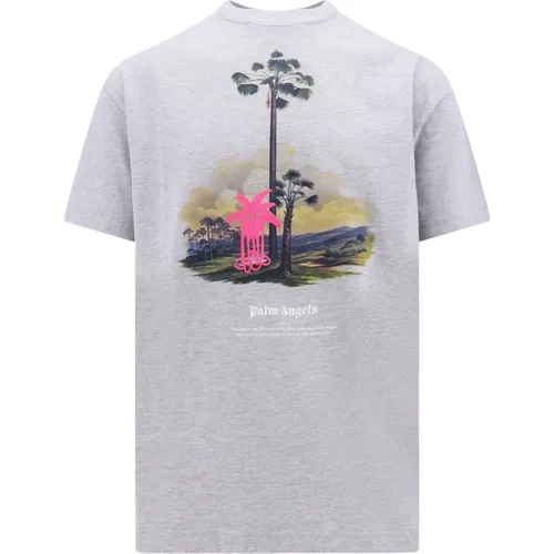 Organisches Baumwoll-T-Shirt mit Amazonia Patch , Herren, Größe: S - Palm Angels - Modalova