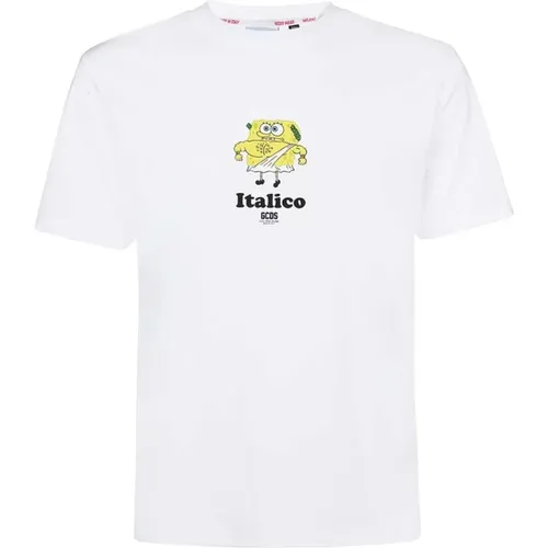 T-Shirts, male, , Size: L Ribbed Cotton T-shirt with Front Print - Gcds - Modalova