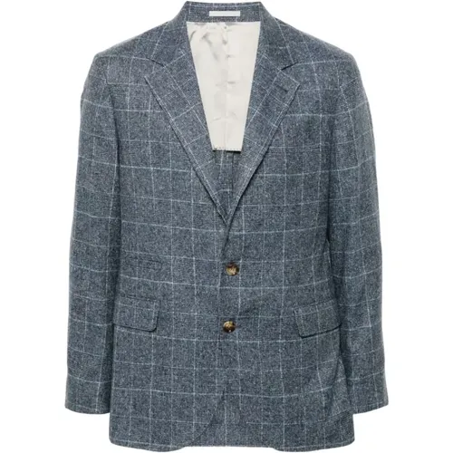 Checkered Blazer Notch Lapel Long Sleeve , male, Sizes: 2XL - BRUNELLO CUCINELLI - Modalova