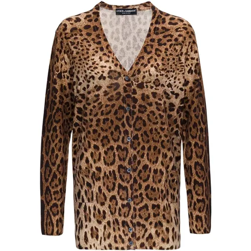 Cardigans, female, , Size: XS Animalier Cashmere Cardigan - Dolce & Gabbana - Modalova