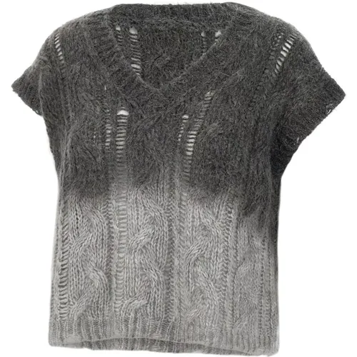 V-neck Knitwear, female, , Size: S Grey Mohair Blend Sleeveless Sweater - Kaos - Modalova