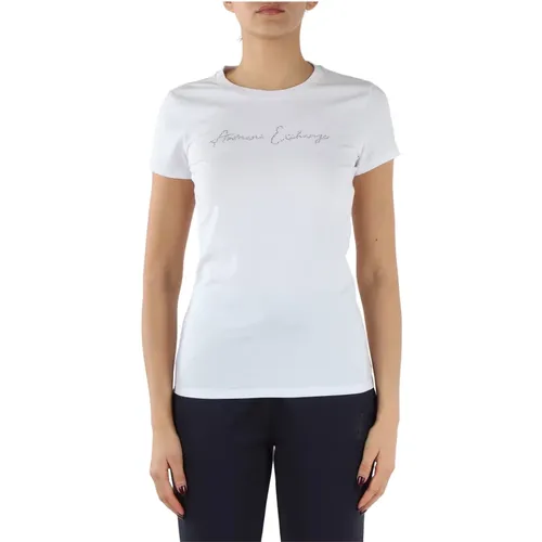 Stretch-Baumwoll-T-Shirt mit Frontlogo - Armani Exchange - Modalova