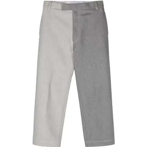 Straight Trousers, male, , Size: XL Classic Grey Two-Tone Trousers - Thom Browne - Modalova