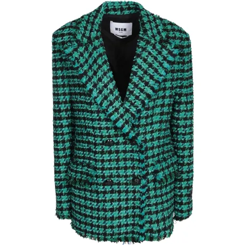 Blazers, female, , Size: XS Double-Breasted Frayed Edge Jacket - Msgm - Modalova