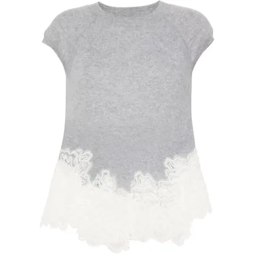 Cashmere Lace Top Grey , female, Sizes: M, S - Ermanno Scervino - Modalova