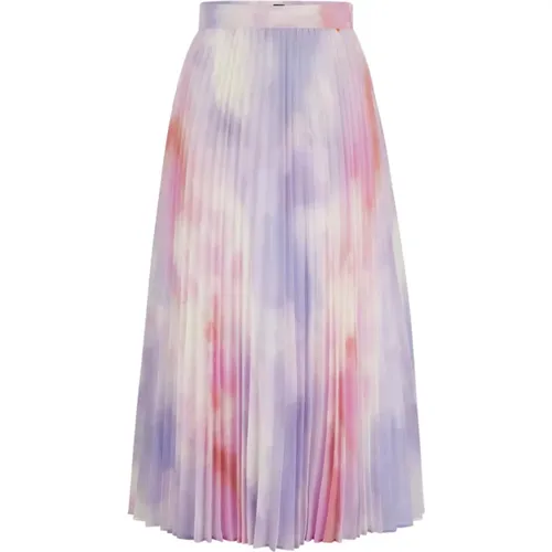 Printed Pleated Georgette Maxi Skirt , female, Sizes: L, 2XL - Hugo Boss - Modalova