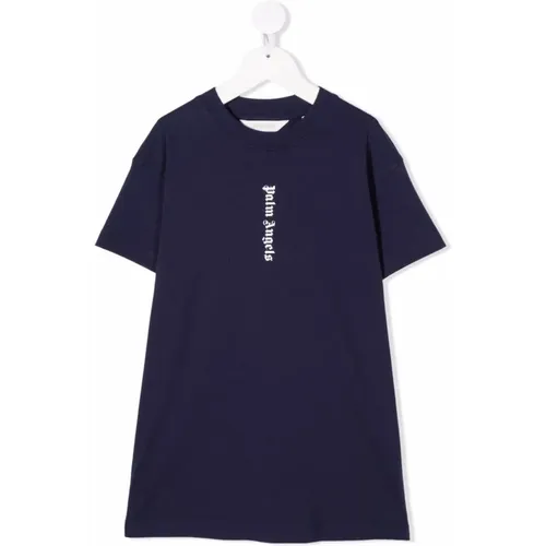 Blaues Logo Print T-Shirt Kleid - Palm Angels - Modalova