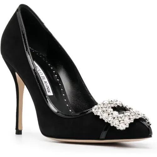 Schwarze Wildleder Pumps Décolleté mit Juwelen-Schnalle - Manolo Blahnik - Modalova