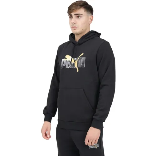 Schwarzer Hoodie mit Logoaufdruck , Herren, Größe: S - Puma - Modalova