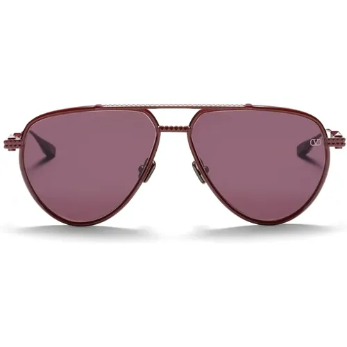 Sunglasses, female, , Size: ONE SIZE Bordeaux Aviator Sunglasses with Studs - Valentino - Modalova