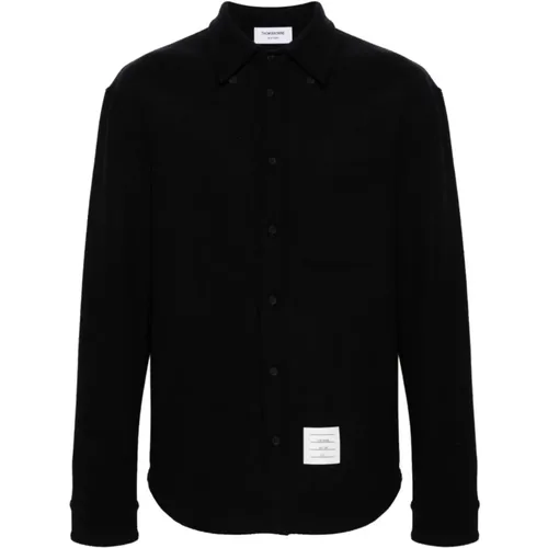 Casual Shirts, male, , Size: S Herringbone Logo Patch Shirt - Thom Browne - Modalova