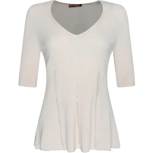 V-neck Knitwear, female, , Size: XL Knit Top with Ribbed Details - Twinset - Modalova