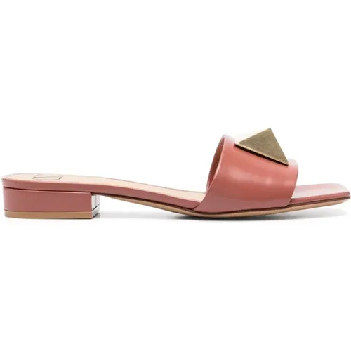 Stud Leather Mules Open Toe Block Heel , female, Sizes: 3 UK, 7 UK - Valentino Garavani - Modalova