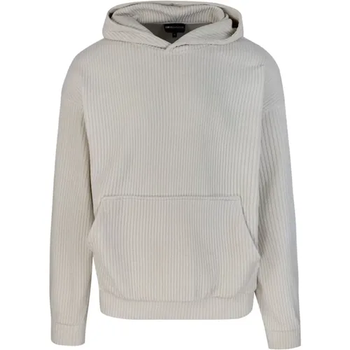 Weiße Kapuzen-Sweatshirt Samt Gerippt , Herren, Größe: XL - Emporio Armani - Modalova