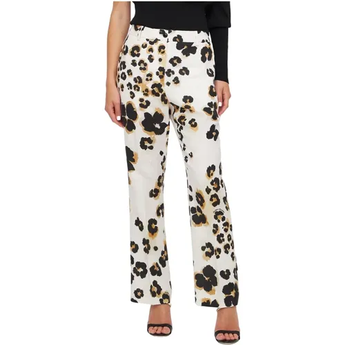 Leopard Print LinenStraight Trousers , female, Sizes: S - Moschino - Modalova