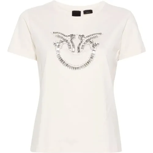 Love Birds Embroidered T-shirt , female, Sizes: S, L - pinko - Modalova