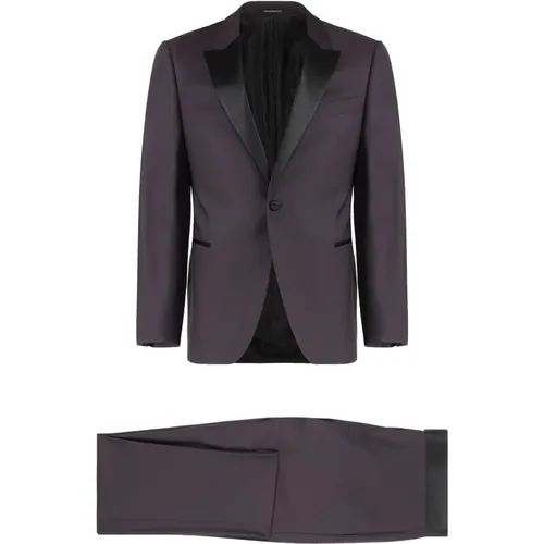 Single Breasted Suits, male, , Size: M Wool Suit with Satin Lapel Collar - Emporio Armani - Modalova